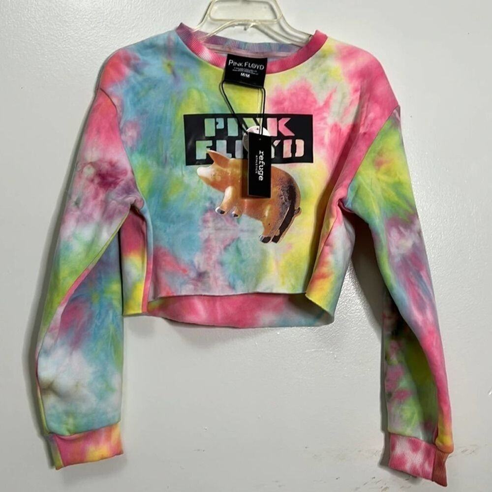 NWT REFUGE ATHLETIC PINK FLOYD CROPPED TYE DYE TOP SIZE M